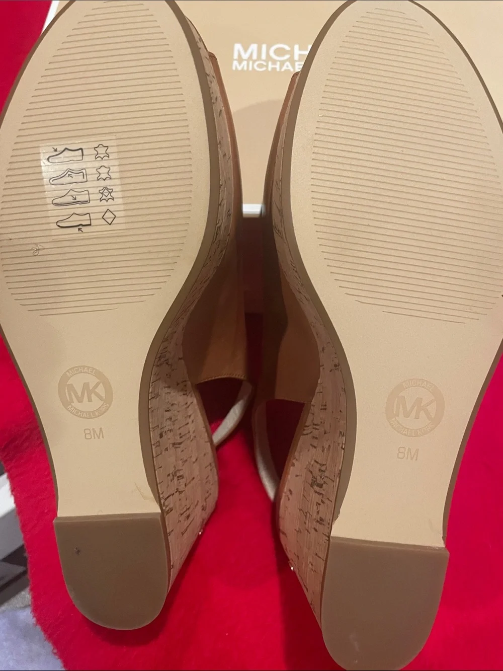 MICHAEL Michael Kors Tan Leather Cork Wedge Slingbacks
